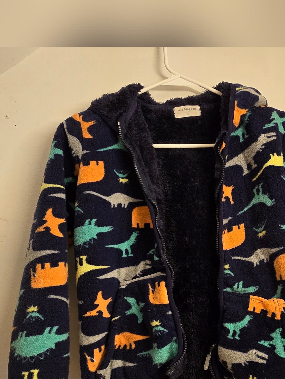 mud kingdom Navy Fuzzy Kids Dinosaur Fleece Jacket